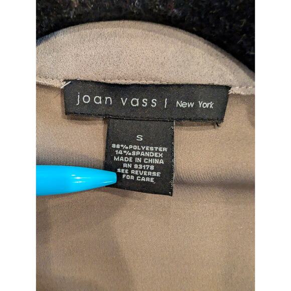 Joan Vass New York Taupe Faux Leather Open Front Blazer Jacket Sz S Long Sleeve - Picture 3 of 8